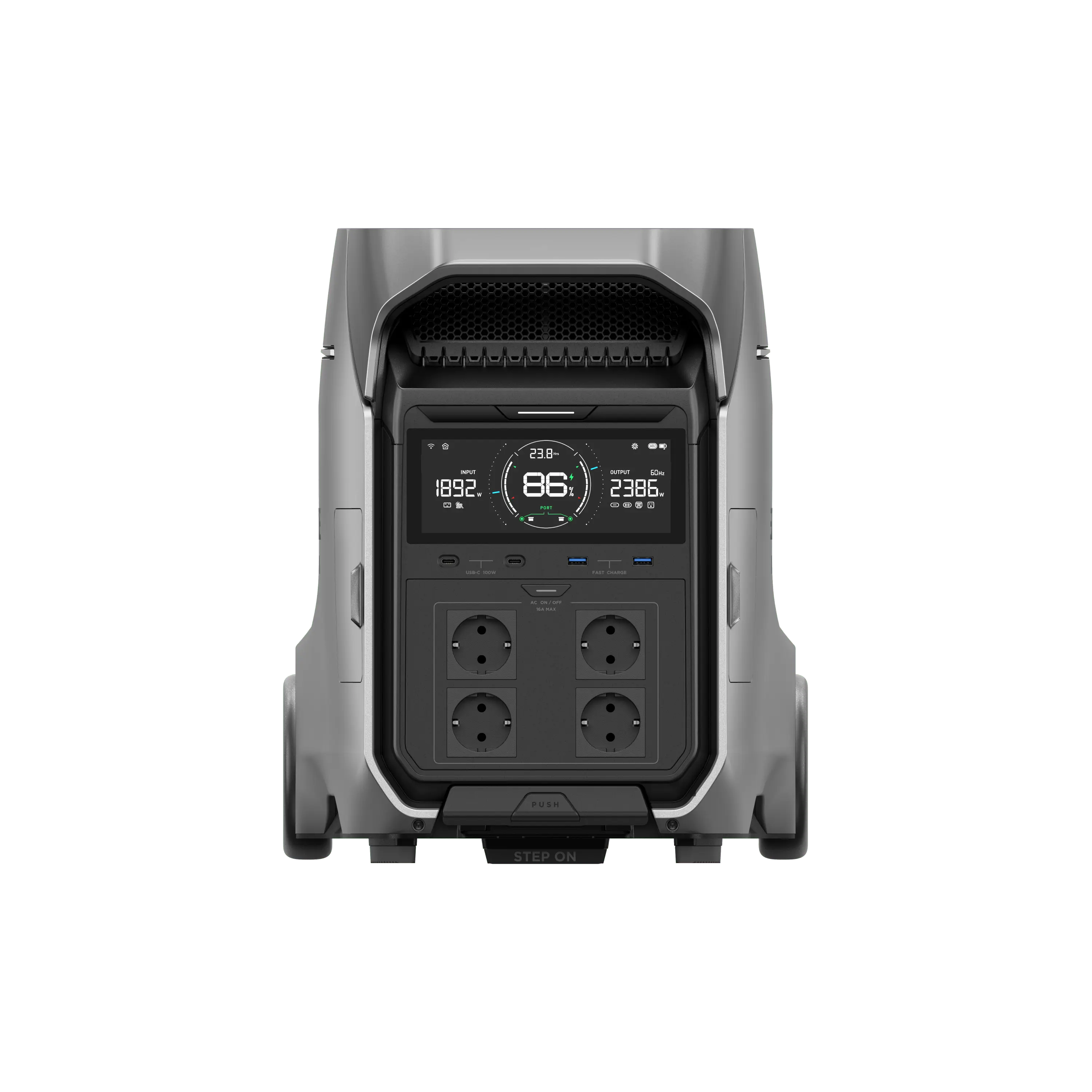 Estación de Energía Portátil EcoFlow DELTA Pro 3, con un diseño robusto y moderno, ideal para uso en exteriores y emergencias