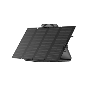 Panel Solar Portátil EcoFlow de 160 W Bifacial desplegado en un paisaje montañoso, capturando luz solar desde ambos lados para una mayor eficiencia