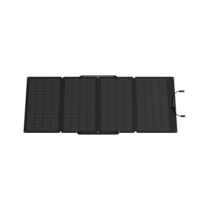 Panel Solar Portátil EcoFlow de 160 W Bifacial conectado a una estación de energía, demostrando su capacidad para generar energía sostenible en cualquier lugar.