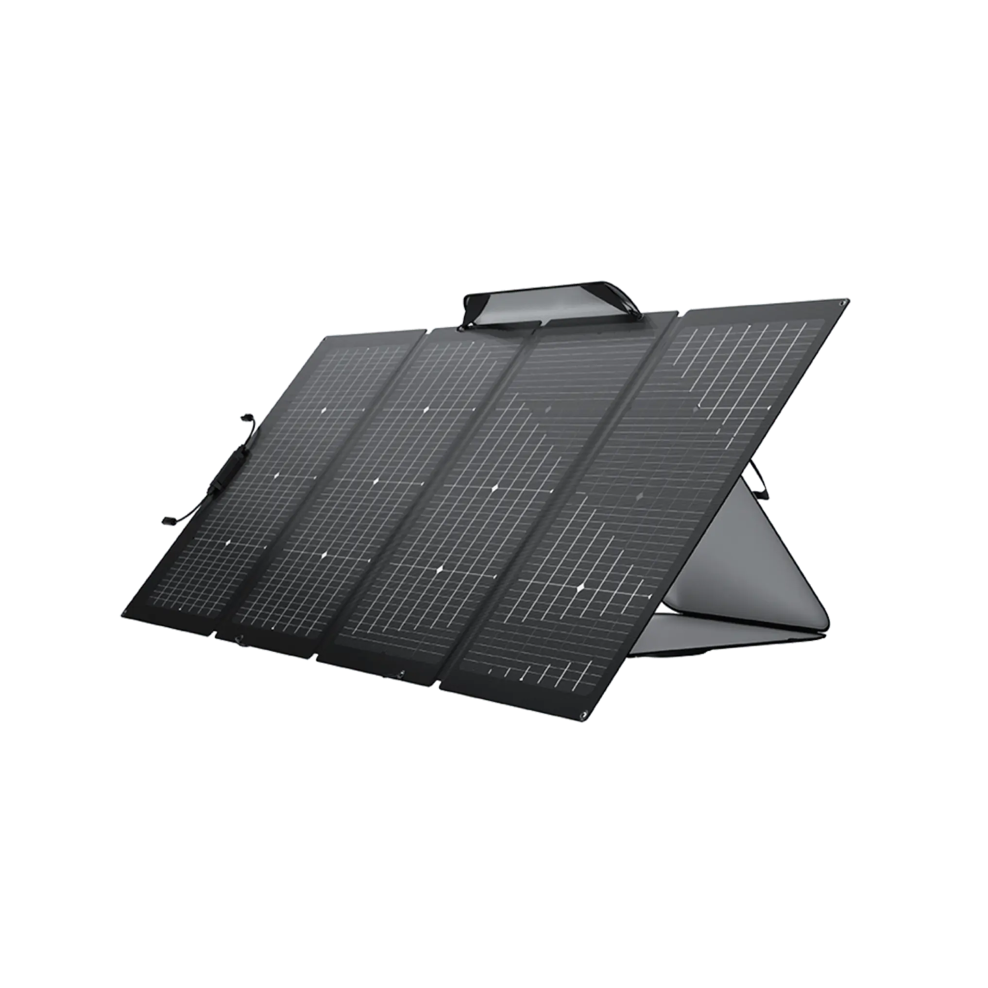 Panel Solar Portátil EcoFlow de 229 W desplegado en un campo abierto, capturando la luz solar para cargar dispositivos de manera eficiente.