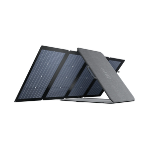 Vista lateral del Panel Solar EcoFlow de 229 W, mostrando su diseño robusto y plegable, ideal para transportar en viajes y excursiones