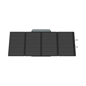 Panel Solar Portátil EcoFlow de 400 W conectado a una estación de energía, ilustrando su capacidad para generar energía renovable en cualquier lugar