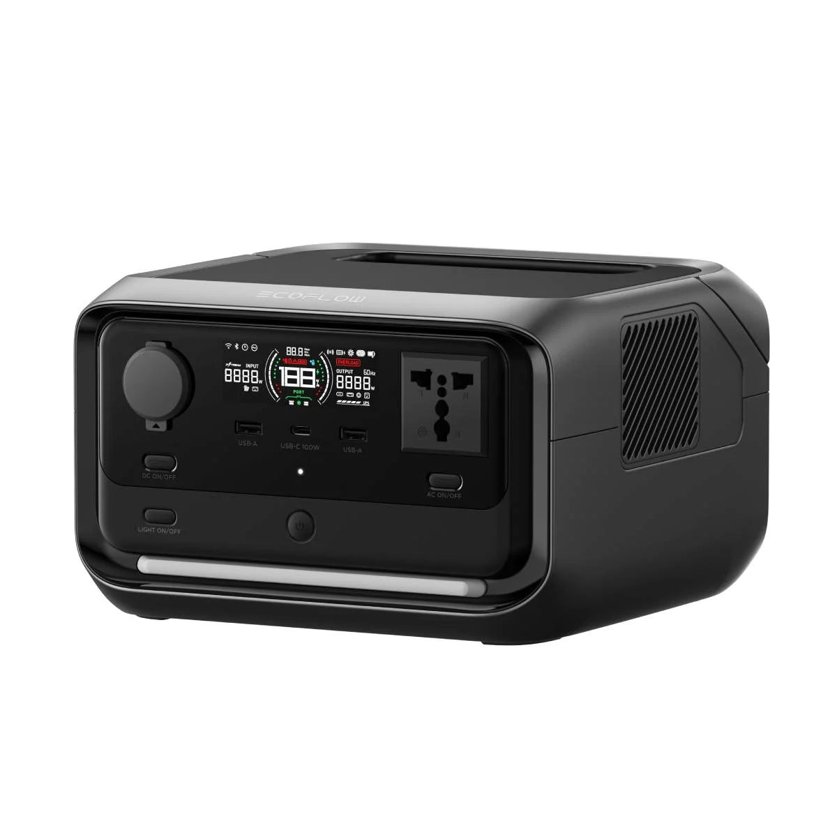 EcoFlow RIVER 3 Plus con pantalla digital y salidas AC para respaldo energético