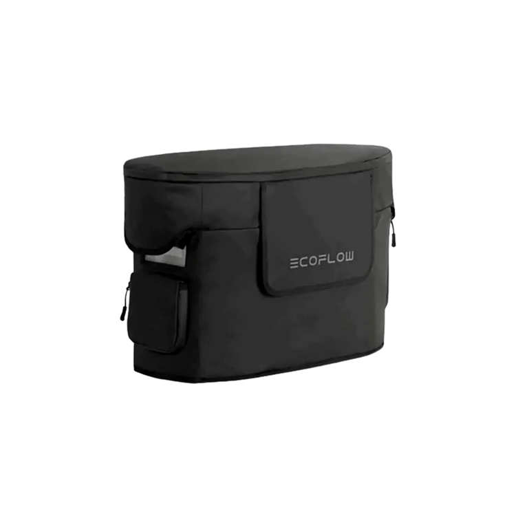 Bolsa protectora impermeable EcoFlow DELTA 2 MAX mostrando su diseño robusto y compartimentos para mantener dispositivos electrónicos seguros y secos en condiciones adversas.