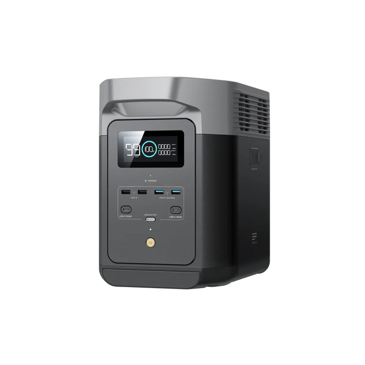 EcoFlow DELTA 2 en uso, alimentando dispositivos esenciales como un microondas y una nevera durante un apagón