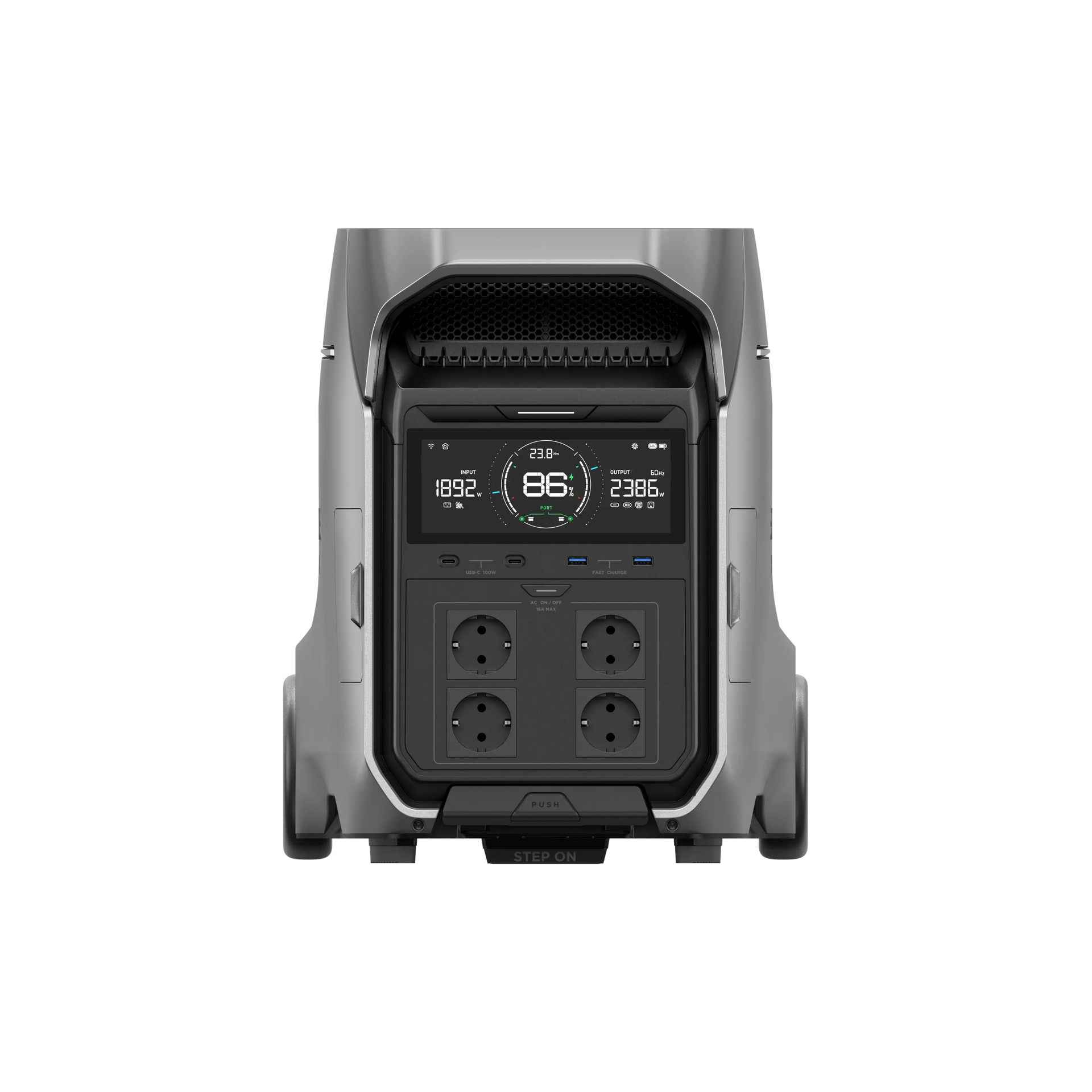 Estación de Energía Portátil EcoFlow DELTA Pro 3, con un diseño robusto y moderno, ideal para uso en exteriores y emergencias