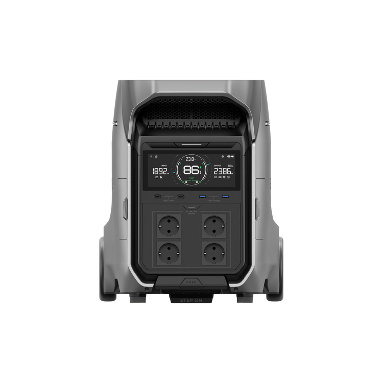 Estación de Energía Portátil EcoFlow DELTA Pro 3, con un diseño robusto y moderno, ideal para uso en exteriores y emergencias
