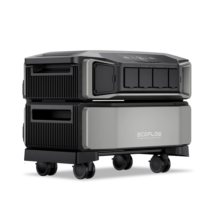 Vista lateral de la EcoFlow DELTA Pro Ultra, destacando sus múltiples puertos de salida, incluyendo USB-C, AC y carga solar.