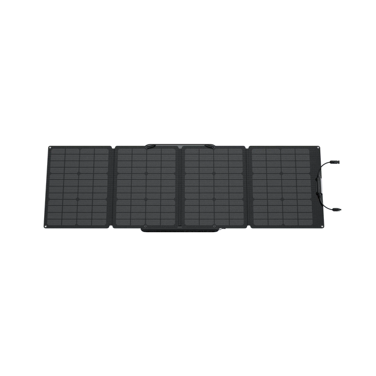 Panel Solar Portátil EcoFlow de 110 W conectado a una estación de energía, ilustrando su capacidad para proporcionar energía sostenible