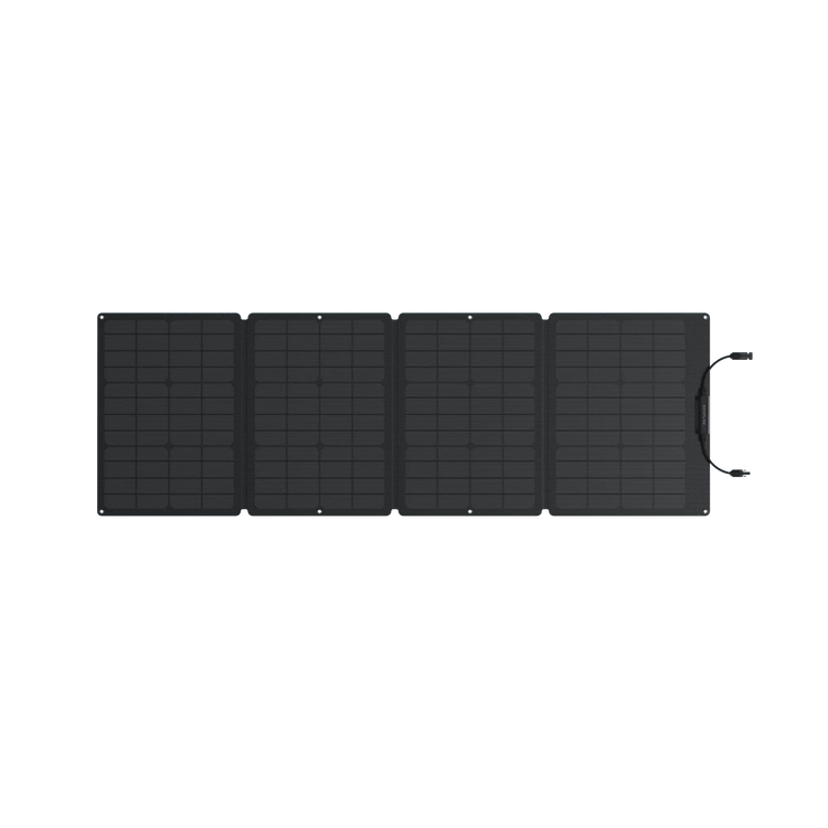 Detalles del Panel Solar EcoFlow de 110 W, destacando su resistencia al agua y durabilidad, perfecto para uso en exteriores