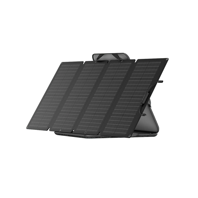 Panel Solar Portátil EcoFlow de 160 W Bifacial desplegado en un paisaje montañoso, capturando luz solar desde ambos lados para una mayor eficiencia