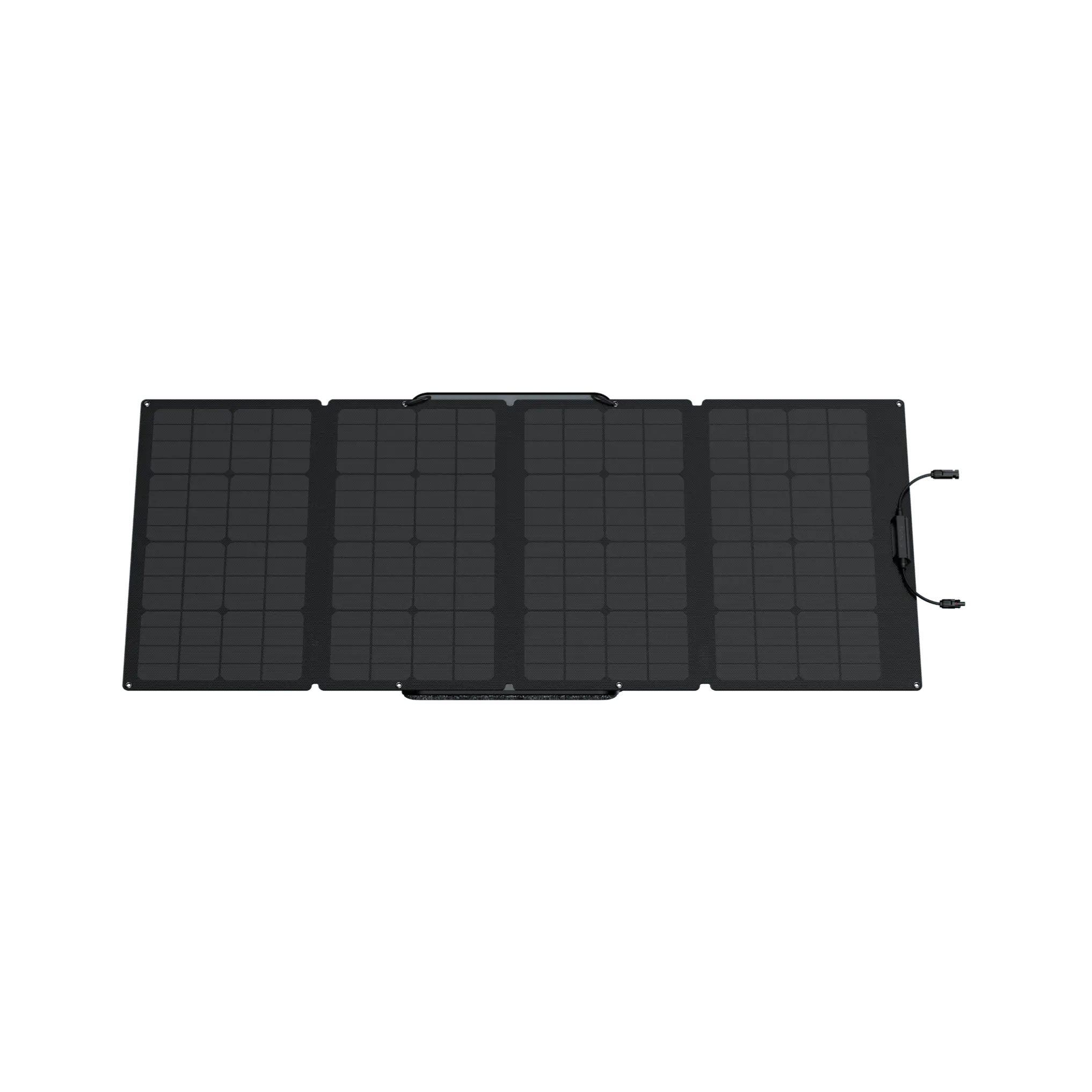Panel Solar Portátil EcoFlow de 160 W Bifacial conectado a una estación de energía, demostrando su capacidad para generar energía sostenible en cualquier lugar.