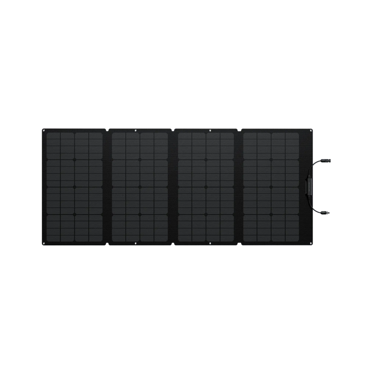 Detalles del Panel Solar EcoFlow de 160 W Bifacial, resaltando su construcción resistente y su capacidad para funcionar en diversas condiciones climáticas.