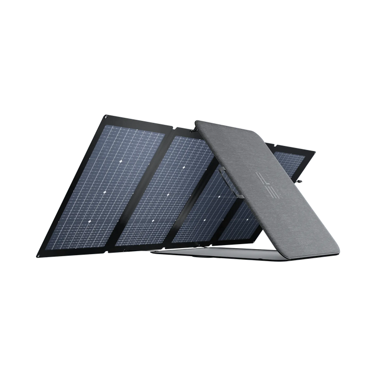 Vista lateral del Panel Solar EcoFlow de 229 W, mostrando su diseño robusto y plegable, ideal para transportar en viajes y excursiones