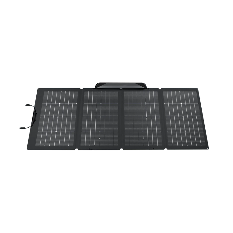Panel Solar Portátil EcoFlow de 229 W conectado a una estación de energía, ilustrando su capacidad para proporcionar energía renovable en cualquier entorno