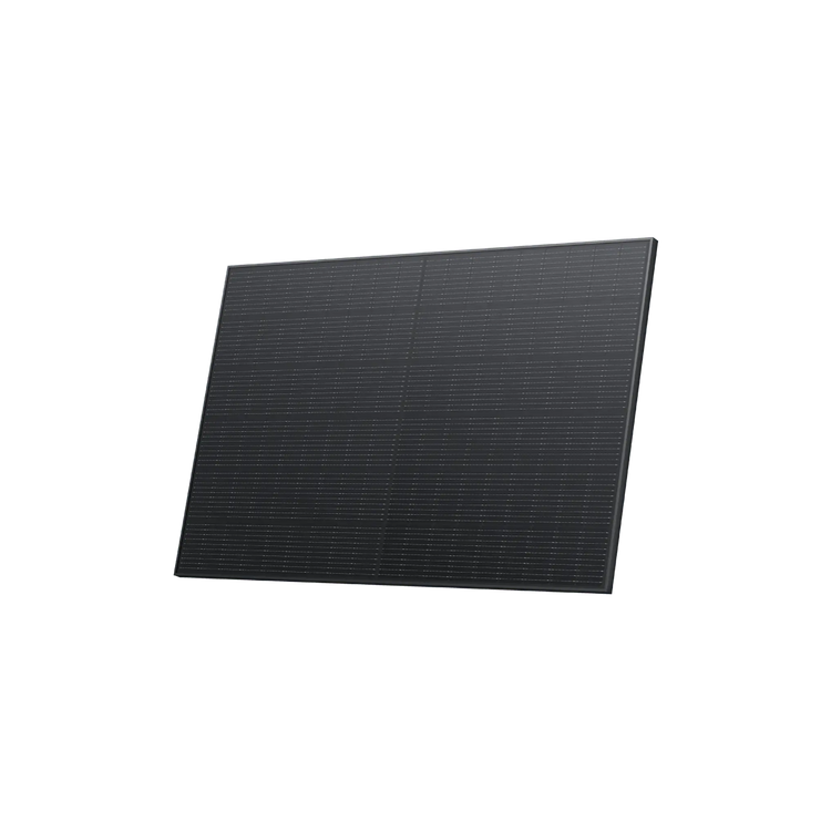 Vista cercana del Panel Solar Rígido EcoFlow de 400W, mostrando su diseño robusto y eficiente, ideal para sistemas de energía solar a largo plazo